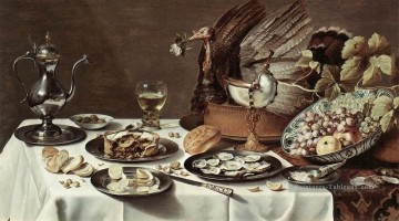 Nature morte avec la tarte à la dinde Pieter Claesz Peinture à l'huile
